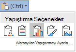 Word'de seçenekleri gösterecek şekilde genişletilmiş yapıştırma seçenekleri düğmesi.