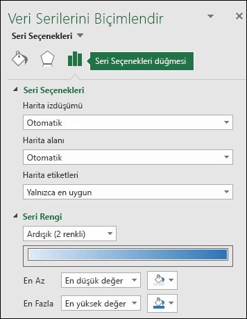 Excel Harita Grafiği Nesne Biçimlendirme Görev Penceresi Seri seçenekleri