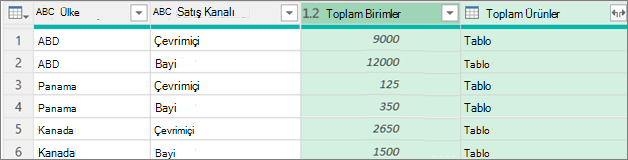 Satıra göre gruplandırma sonuçları