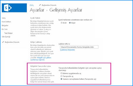 SharePoint'teki bir Belge Kitaplığı için Gelişmiş Ayarlar sayfasının ekran görüntüsü