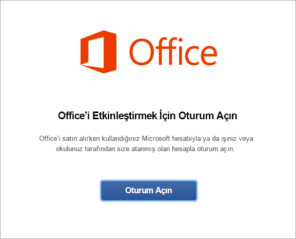 Office Mac'i etkinleştirmek için Oturum Aç'ı seçin