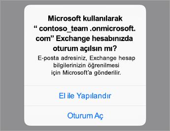 O365 kullanıyorsanız Oturum Aç'a dokunun veya kuruluşunuzun sunucu ayarları varsa El İle Yapılandır'a dokunun.