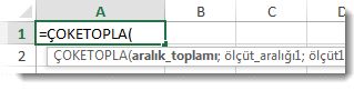 ÇOKETOPLA işlevini girmek için Formülü Otomatik Tamamlama ipucunu kullanma