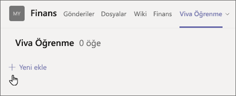 Öğrenme sekmesine yeni içerik eklemek için yeni ekle seçeneğinin artı işaretini seçin
