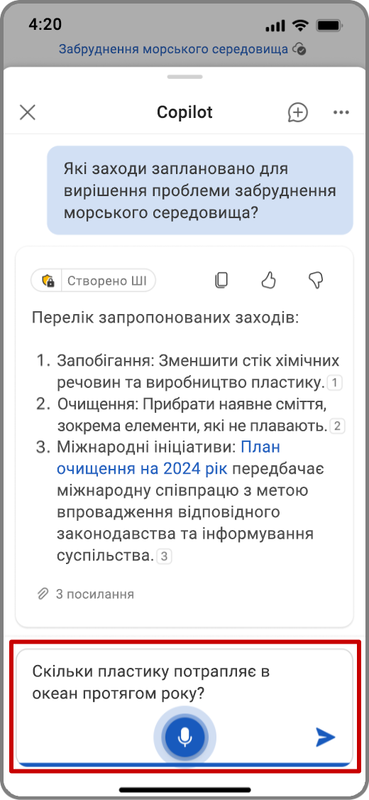 Знімок екрана: Copilot у Word на пристрої iOS із використанням голосового вводу