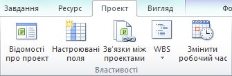 група «властивості» на вкладці «проект»