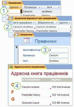 Дані з таблиць, використані в запиті, формі та звіті