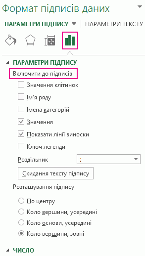 Частина "Параметри підпису" області "Формат підписів даних"