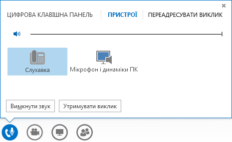 Знімок екрана з елементами керування аудіовикликом