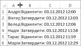 Клацніть між стовпцями A та B та клацніть двічі