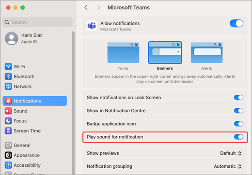 Налаштування Mac відтворюйте звуки Teams