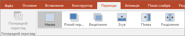 Вкладка "Переходи" на стрічці програми PowerPoint.