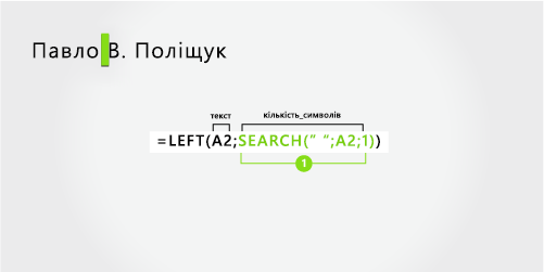 Формула для відокремлення імені та прізвища, а також ініціалу посередині