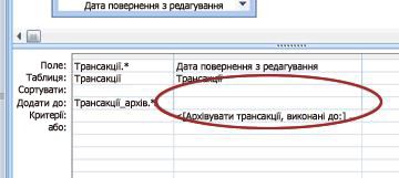 Рядок «Додавання до» у бланку запиту