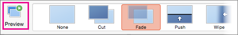 Кнопка Preview (Попередній перегляд) на вкладці Transitions (Переходи)