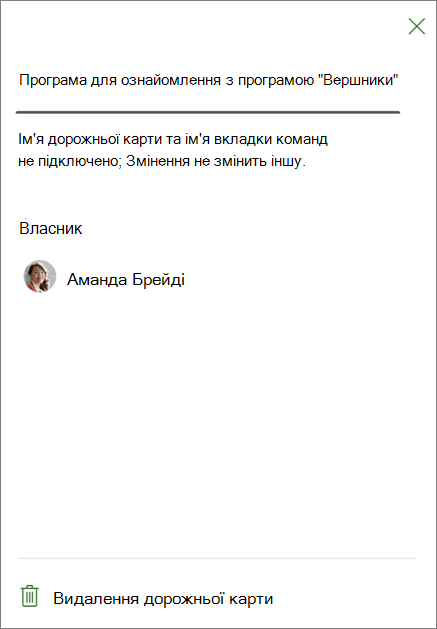 Знімок екрана: параметри вкладки "Дорожня карта" з виділеним пунктом "Видалити дорожню карту" внизу