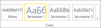 Знімок екрана: група "Стилі" на стрічці SharePoint Online із вибраним стилем "Заголовок 1"