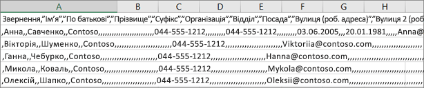 Зразок файлу CSV, збережений у форматі XLS