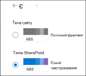 Вибір нової теми для сайту SharePoint