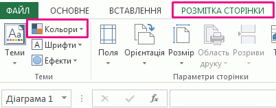 Кнопка "Кольори" в групі "Тема" на вкладці "Розмітка сторінки"