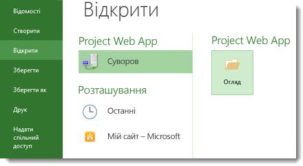 Кнопка «Огляд» для відкриття файлу веб-застосунку Project Web App