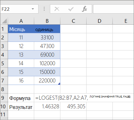 Приклад 1– функція LOGEST