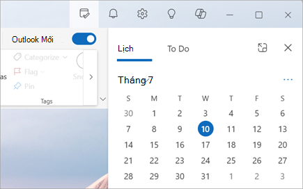 Khi bạn chọn Ngày của Tôi (bên cạnh Thông báo), bạn có thể chọn hiển thị tab Lịch hoặc Việc cần Làm.