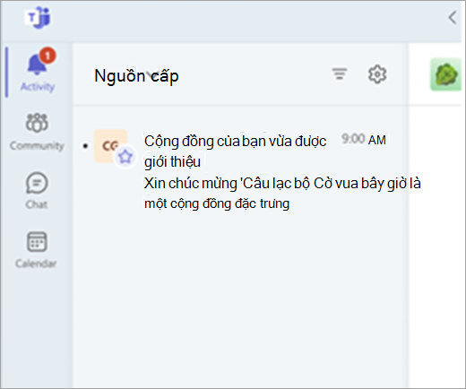 Ảnh chụp màn hình thông báo trong ứng dụng trên máy tính để thông báo cho chủ sở hữu cộng đồng thông qua nguồn cấp dữ liệu hoạt động Microsoft Teams (miễn phí) cho biết cộng đồng của họ hiện là một cộng đồng nổi bật.