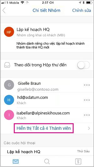 Chọn liên kết Xem tất cả thành viên để xem thành viên nhóm