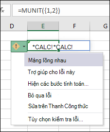 Công thức mảng lồng #CALC! .