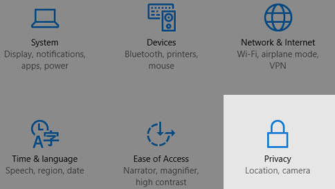 Nơi tìm cài đặt quyền riêng tư trong Windows 10.