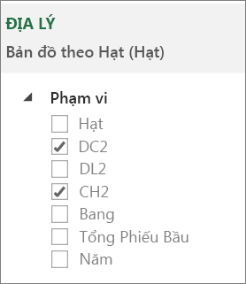 Danh sách phạm vi trong ngăn Tác vụ