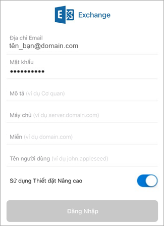 Nhập mật khẩu cho Exchange