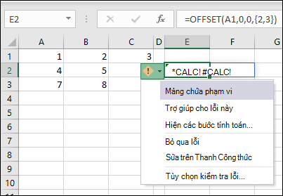 #CALC! lỗi - Mảng Chứa Phạm vi