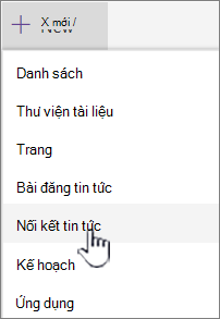 Chọn Liên kết Tin tức từ menu + Mới