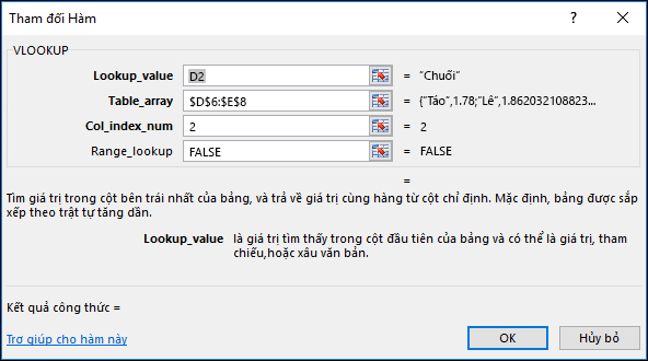 Ví dụ về hộp thoại Trình hướng dẫn Công thức.