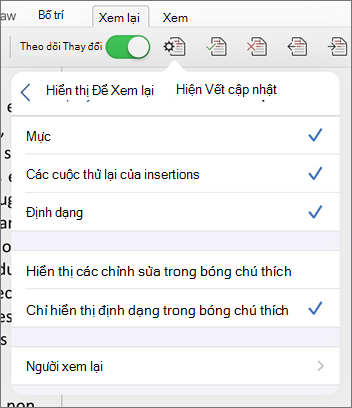 Hiện menu Đánh dấu