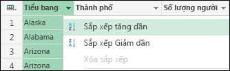 Chọn thứ tự sắp xếp