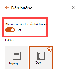 Truy nhập vào các tùy chọn khả năng hiển thị dẫn hướng site thông qua các thiết đặt.