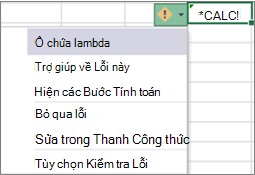 Thông báo lỗi và danh sách thả xuống cho lỗi Lambda