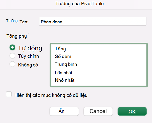 Thêm trường PivotTable