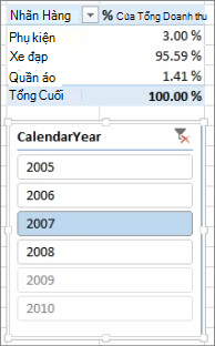 Kết quả Tổng % Doanh số chính xác trong PivotTable