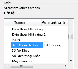 Điện thoại Dđ được ánh xạ tới trường Điện thoại di động của Outlook