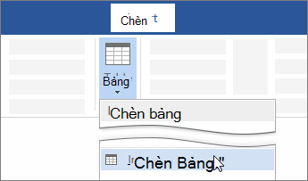 Tùy chọn Chèn bảng trên dải băng Word