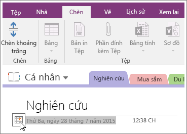 Ảnh chụp màn hình về cách thay đổi tem ngày của trang trong OneNote 2016.