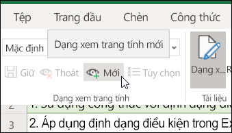 Nút Mới trong nhóm Dạng xem Trang tính