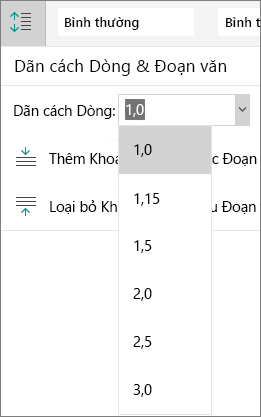 Các tùy chọn dãn cách dòng