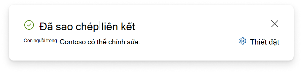 Ảnh chụp màn hình thông báo hiển thị trên màn hình khi sao chép thành công liên kết.