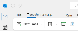 Ảnh chụp màn hình dải băng Outlook cổ điển bao gồm Tệp trong các tùy chọn tab.