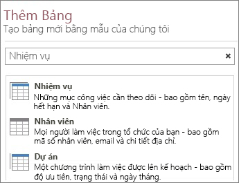 Hộp tìm kiếm mẫu bảng trên màn hình Chào mừng của Access.